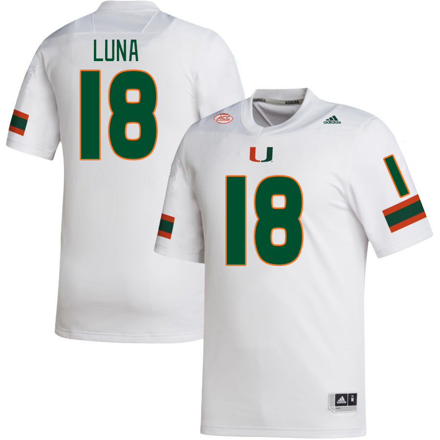 Men #18 Riply Luna Miami Hurricanes College Football Jerseys Stitched Sale-White - Click Image to Close
